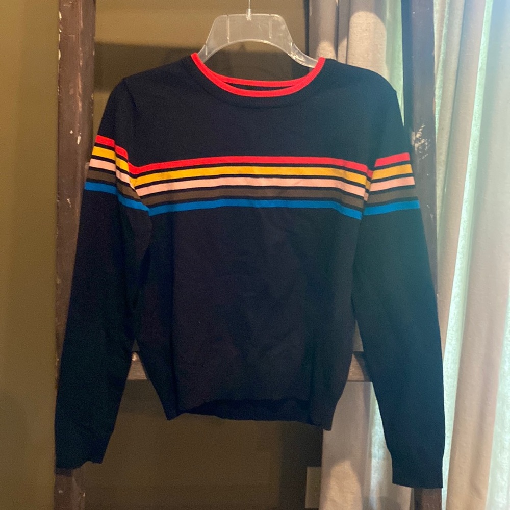 Forever 21 sweater. Black sweater with colorful stripes in size large
